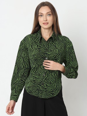 VERO MODA Women Printed Casual Dark Green, Black Shirt