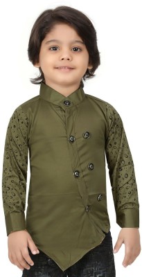 XBOYZ Boys Printed Casual Dark Green Shirt