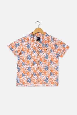 Allen Solly Boys Printed Casual White, Orange, Light Blue Shirt