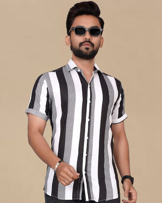 Tyzlo Men Striped Casual Black, White Shirt