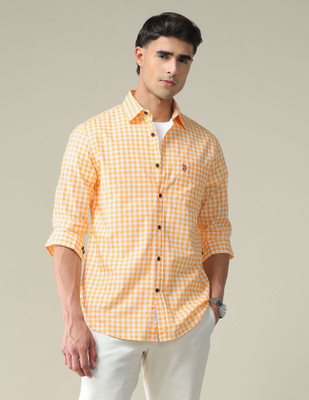 U.S. POLO ASSN. Men Checkered Casual Yellow Shirt