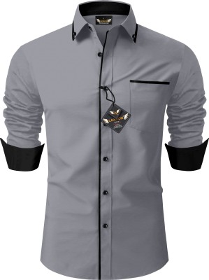 LAXBON Men Solid Casual Grey Shirt