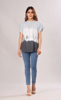 Orsio Casual Tie & Dye Women Grey Top