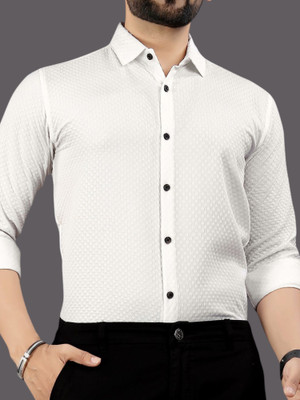 MILDIN Men Self Design Formal White Shirt