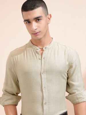 HIGHLANDER Men Self Design Casual Beige Shirt