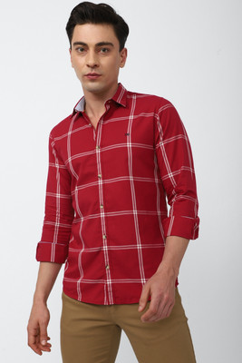PETER ENGLAND Men Checkered Casual Red Shirt