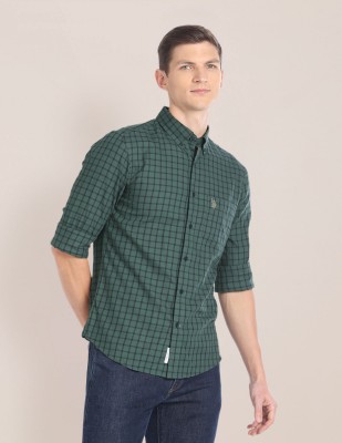 U.S. POLO ASSN. Men Checkered Casual Green Shirt