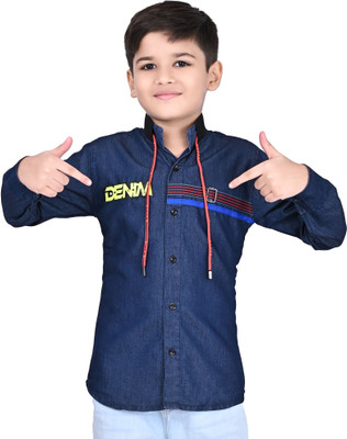 ENETCOLLECTION Boys Printed Party Blue Shirt