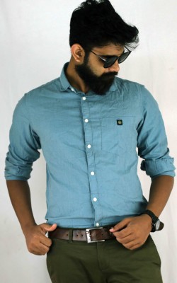 Indi Hemp Men Solid Formal Light Blue Shirt