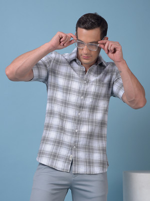 CRIMSOUNE CLUB Men Checkered Casual Grey, White Shirt