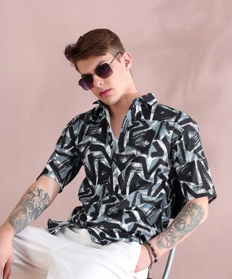 FARYRA Men Printed Casual Dark Green Shirt