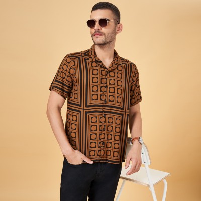 PEOPLE Men Striped Casual Black, Yellow Shirt