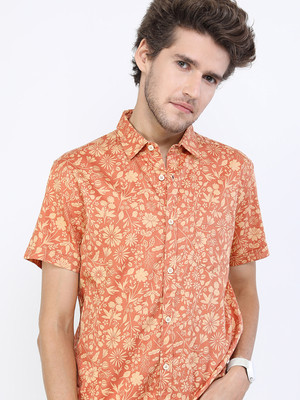 HIGHLANDER Men Printed Casual Orange Shirt