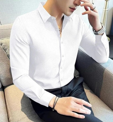 Hityyani Men Self Design Formal White Shirt