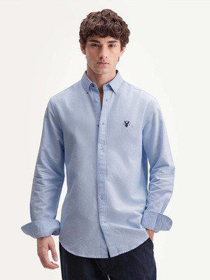 RARE RABBIT Men Solid Casual Blue Shirt