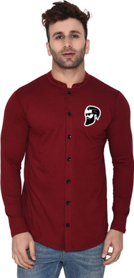 GEUM Men Printed, Solid Casual Maroon Shirt