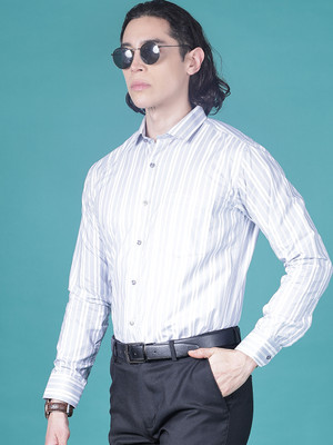V-MART Men Striped Formal Grey Shirt