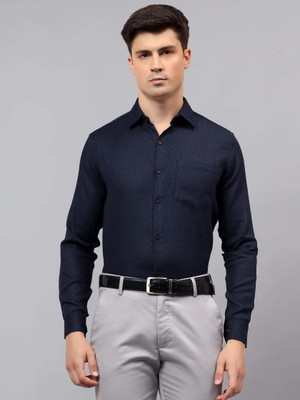 Apektra Men Self Design Casual Dark Blue Shirt
