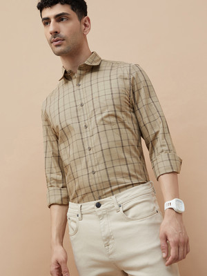 CODE by Lifestyle Men Checkered Casual Beige Shirt