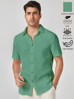 Webric Men Self Design Casual Light Green Shirt