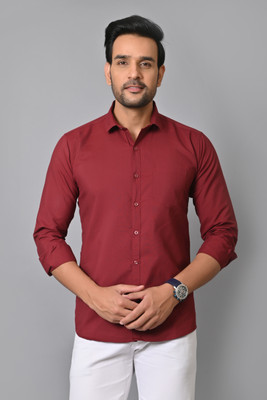 Romical Men Solid Casual Maroon Shirt