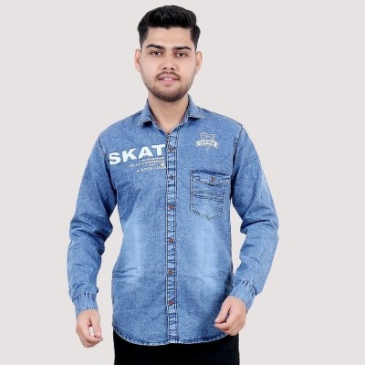 M'COT Men Printed Casual Blue Shirt