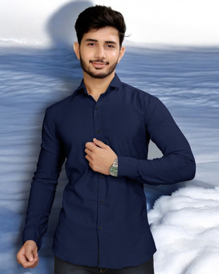 GCFAB Men Solid Casual Dark Blue Shirt