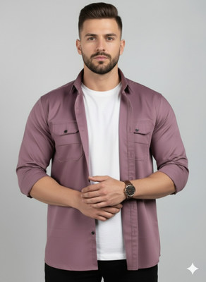Reso Men Solid Casual Purple Shirt