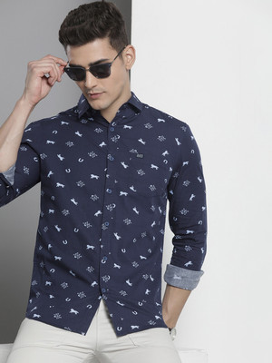 The Indian Garage Co. Men Printed Casual Dark Blue, White Shirt