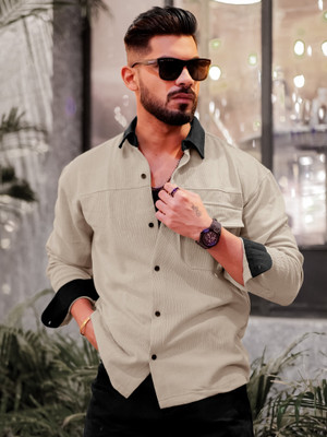 MANIAC Men Solid Casual Beige, Brown Shirt