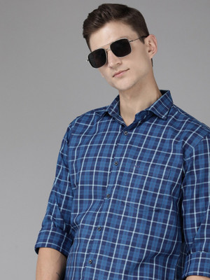PARK AVENUE Men Checkered Casual Dark Blue, White, Blue Shirt