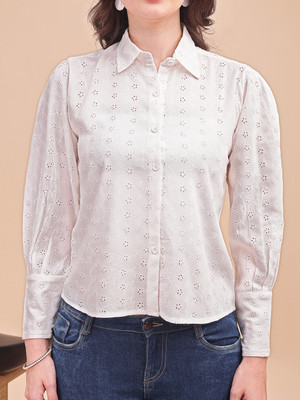 ARVILAS Women Solid Casual White Shirt