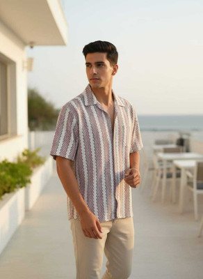 aahil fashion Men Self Design Formal Orange Shirt