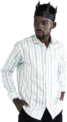 HOC Men Striped Formal White Shirt