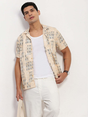SHOWOFFFF Men Printed Casual Cream Shirt