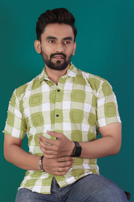 PEARL OCAN Men Self Design Casual Green, White Shirt