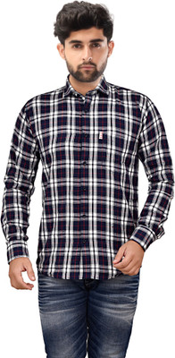 Marc Laurent Men Checkered Casual Dark Blue Shirt