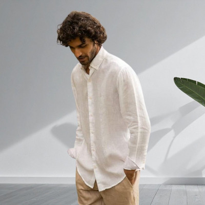 trendfeverstore Men Solid Casual White Shirt