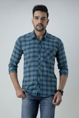 Vcom Men Checkered Casual Green Shirt