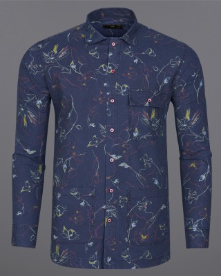 french crown Men Printed Casual Blue Shirt