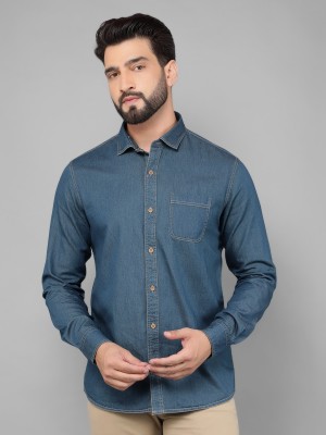 Canary London Men Solid Casual Dark Blue Shirt