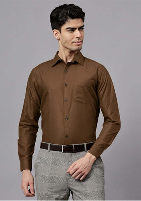 LENIA Men Solid Formal Brown Shirt