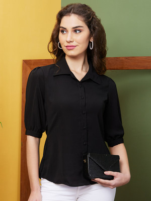 Globus Women Solid Casual Black Shirt