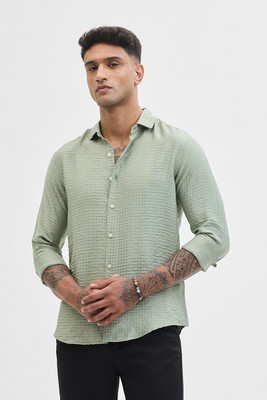 Snitch Men Self Design Casual Light Green Shirt