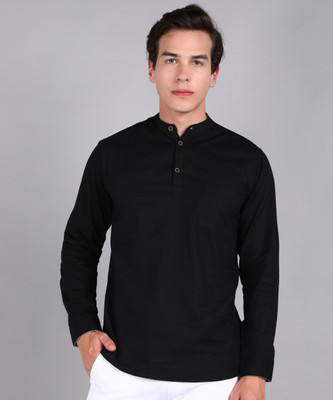 Urbano Fashion Men Solid Straight Kurta(Black)