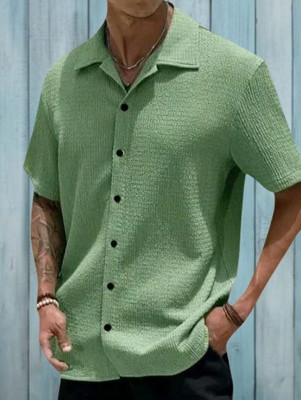 MUMIN Men Solid Casual Green Shirt