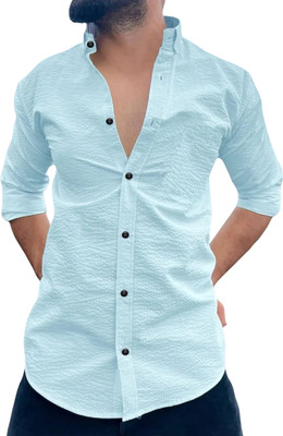 feshopee Men Self Design Casual Light Blue Shirt