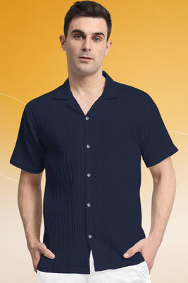 A Dearise Trend Men Striped Casual Dark Blue Shirt