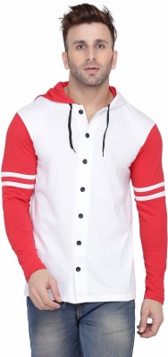 tfurnish Men Solid Casual White, Red Shirt