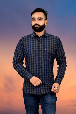VK WINTER WEAR Men Checkered Casual Blue, Grey Shirt